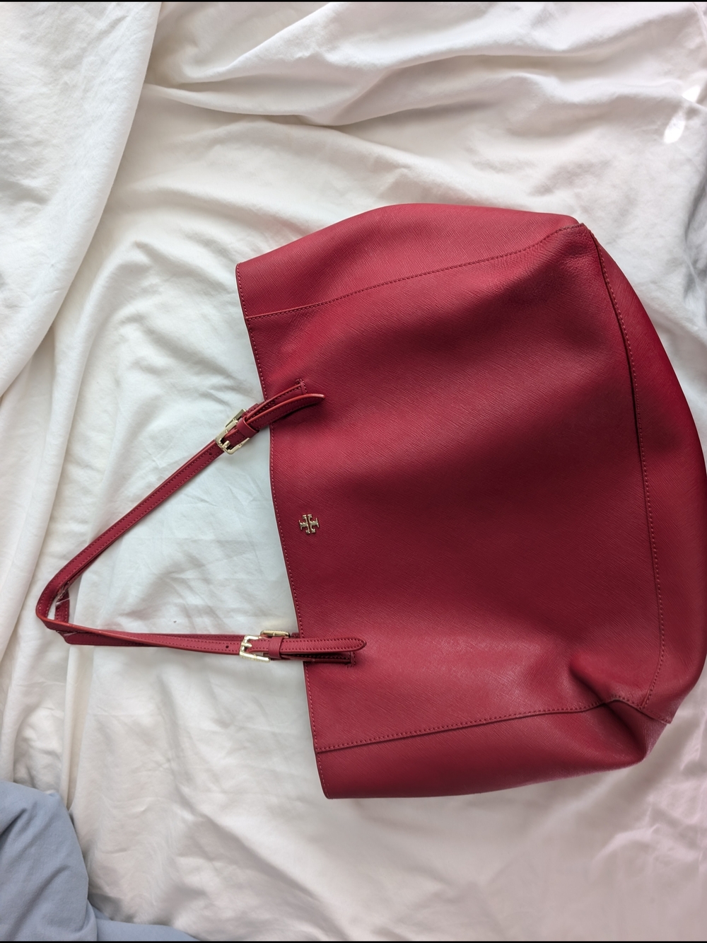 Tory Burch Red Leather Shoulder Bag Gold Hardware Large Tote